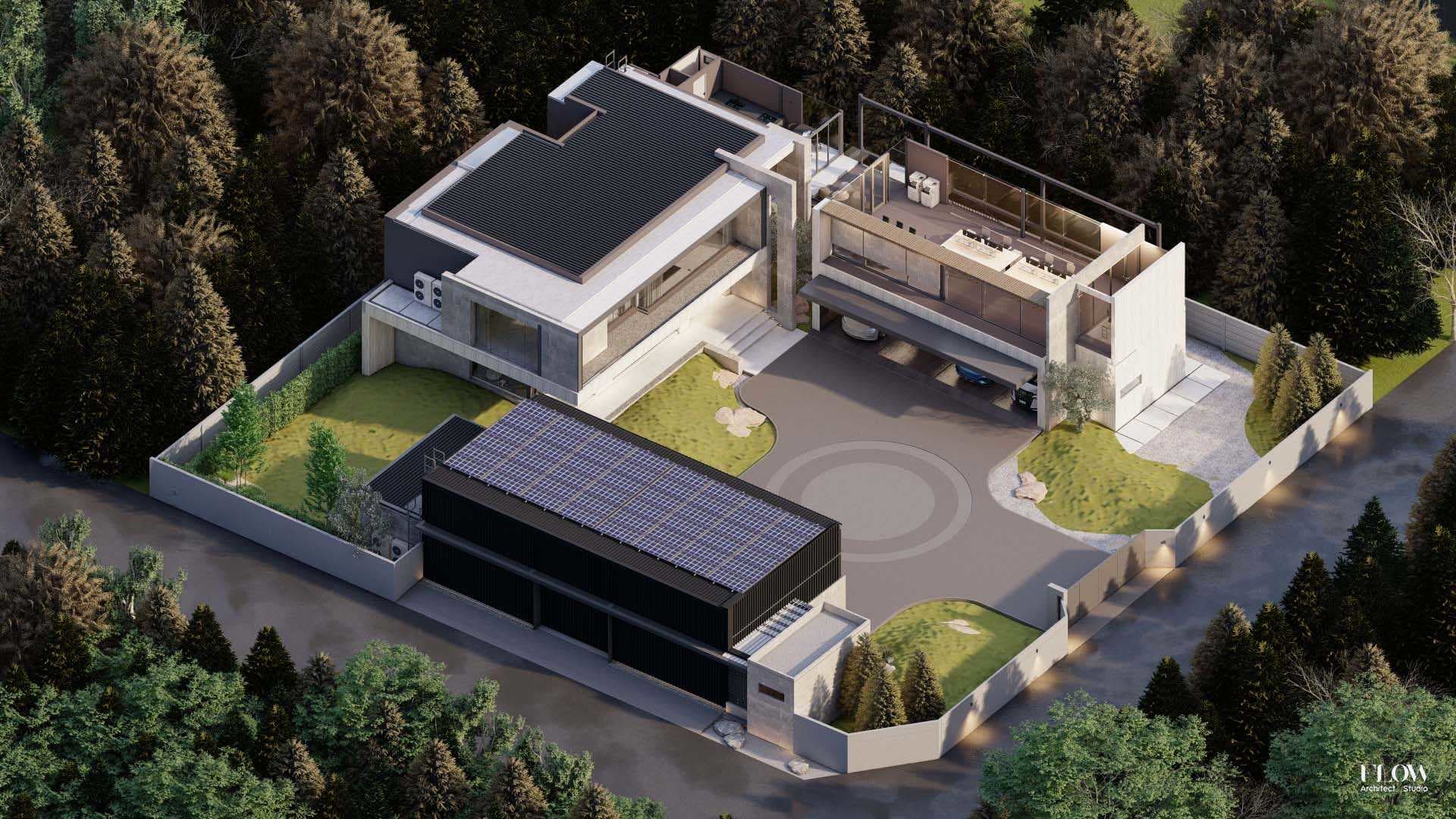 ภาพ 3D Render มุมสูง - ดาดฟ้า